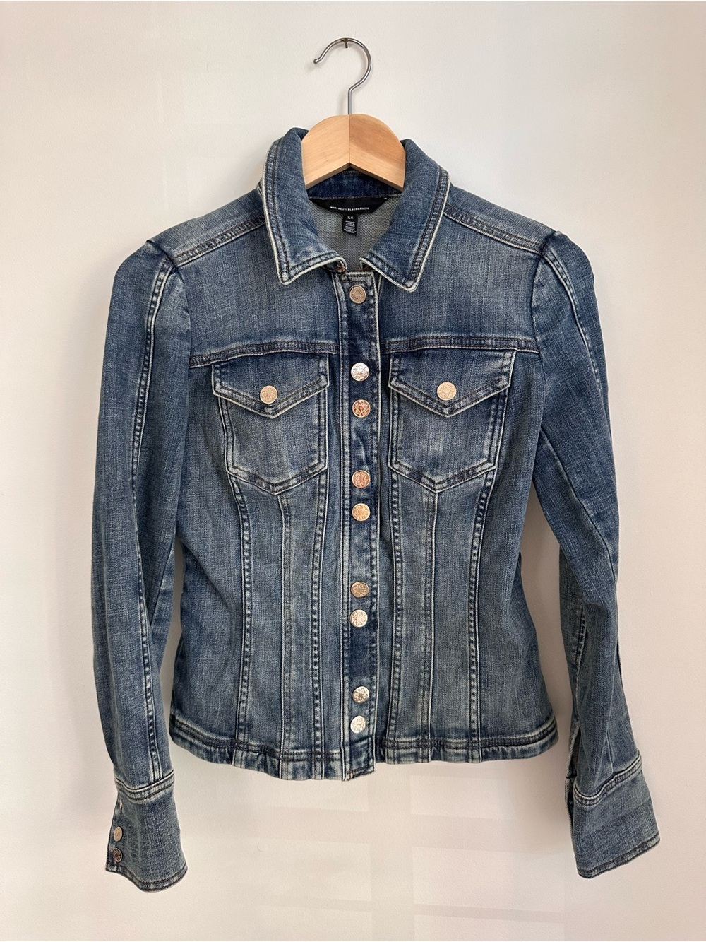 White House Black Market Fitted Blue Denim Jacket with Sliver Buttons Size XS